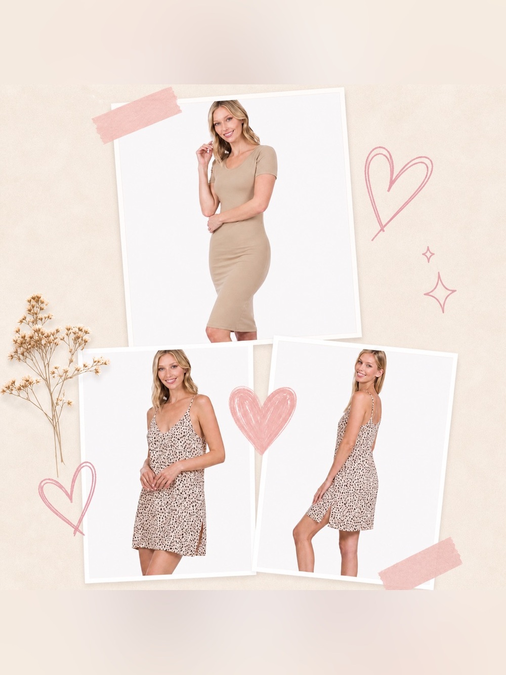 Zenana XL Neutral Dress Bundle | Ash Mocha Bodycon + Leopard Slip Dress